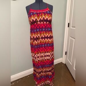 Mossimo Supply Co. Purple and Blue Maxi Dress Sz L artsy geometric crochet